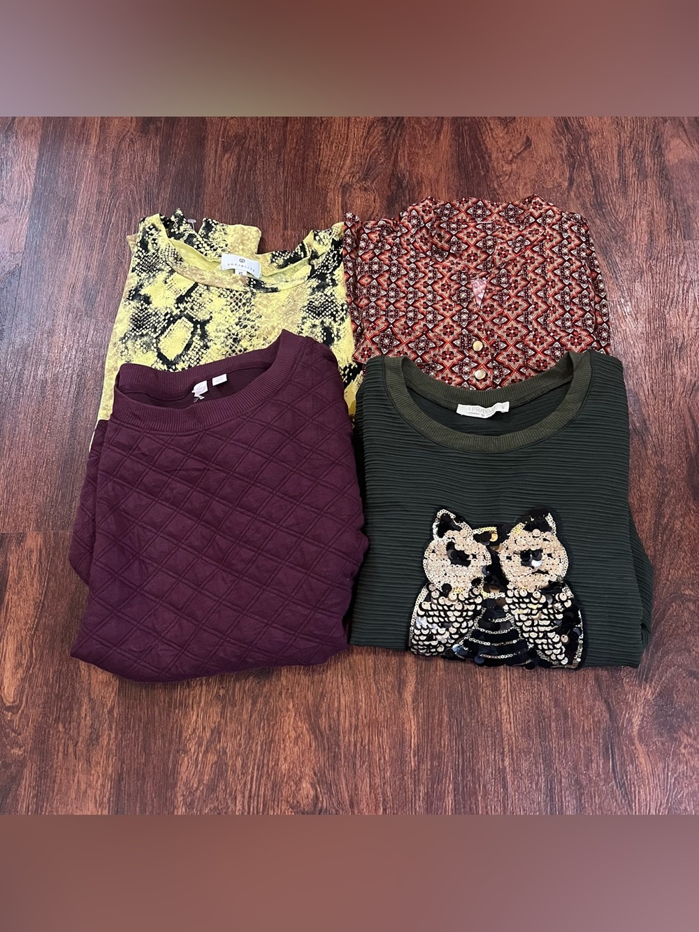 & Other Stories Olive Green Long Sleeve Top with Sequin Owl Motif